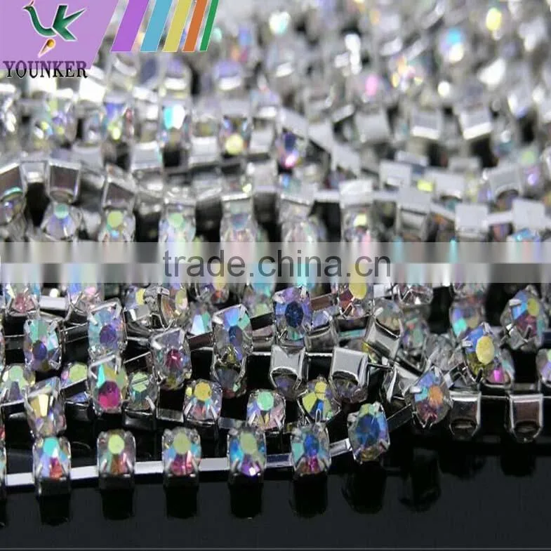 15 FEET1 Yard SS24 5mm AB Clear Crystal Gold Plated Rhinestone Chain Trims Cup Chain Wedding Garments Decoration YSCHC1032