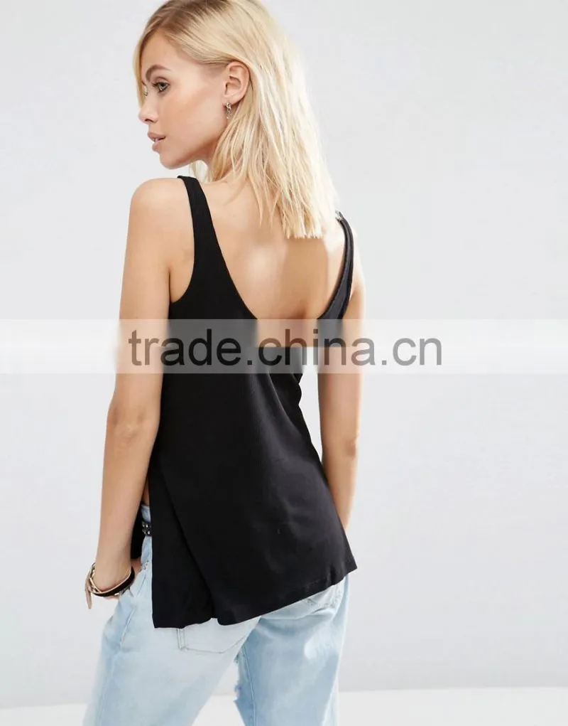 Latest design fashion women clothes side split tops alibaba wholesale tank top