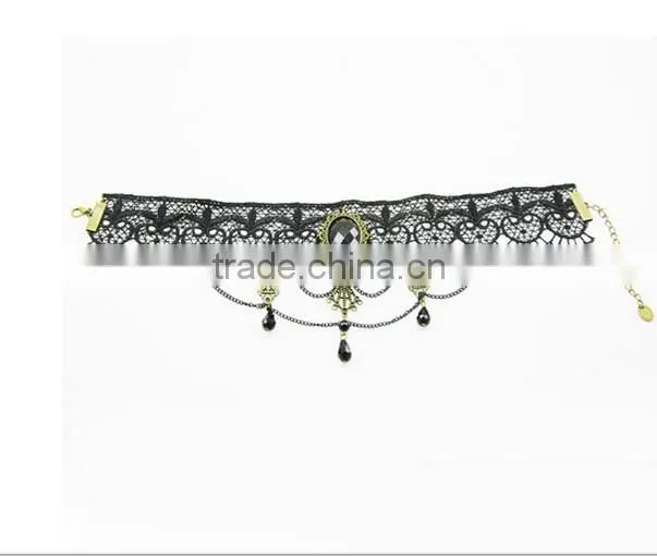Gothic Acrylic Excellent Beads Lace Collar Victorian Choker Necklace Pendant
