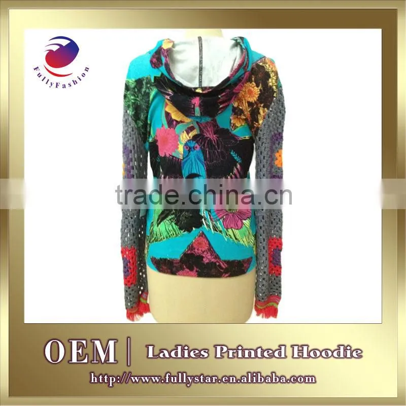 long sleeve all over print women cotton hoodie