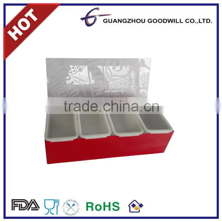 Stainless steel 4pcs condiment tray with acrylic transparent cover