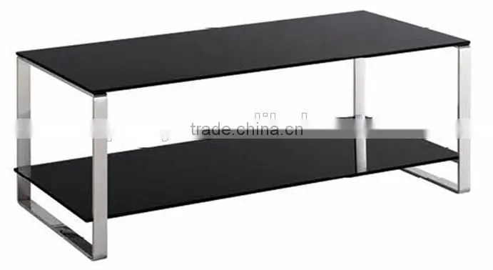Black duoble layers glass tea table with stainless frame