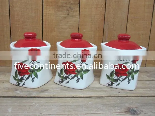 3 Pcs Ceramic Food Use Storage Jar Set with Lid