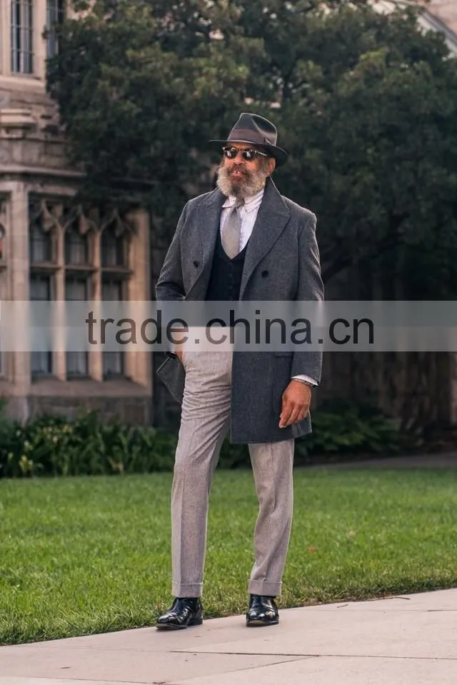 Popular Custom Made Grey Double Breasted Overcoat Men
