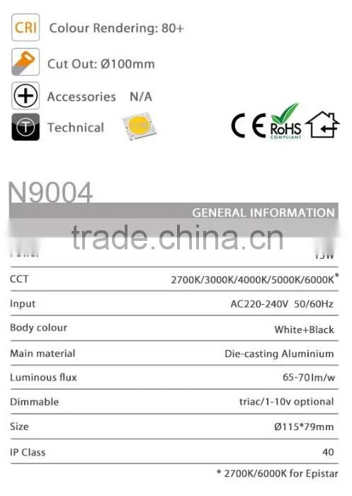 ONN9004 2016 new design 15W COB led down lights,top sale downlights led