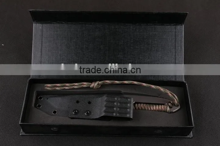 OEM full tang D2 steel military knife with survival rope