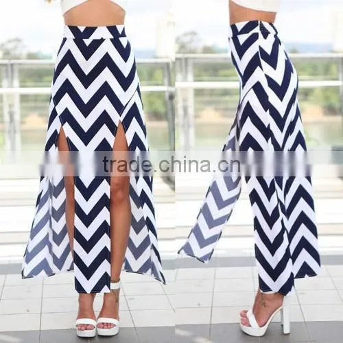 Stylish Lady Women's Fashion Sexy Striped Slit Long Skirt