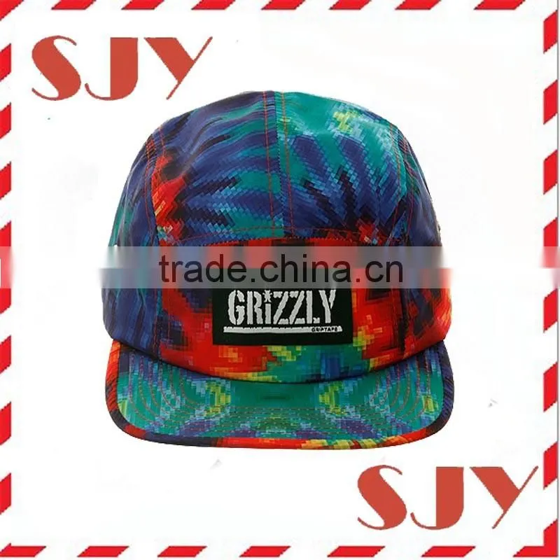 Mix-tone floral design leather patch custom 5 panel golf hat