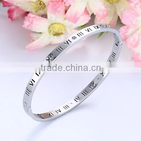 Stainless Steel Jewelry Rhinestone Roman Numerals Bracelet