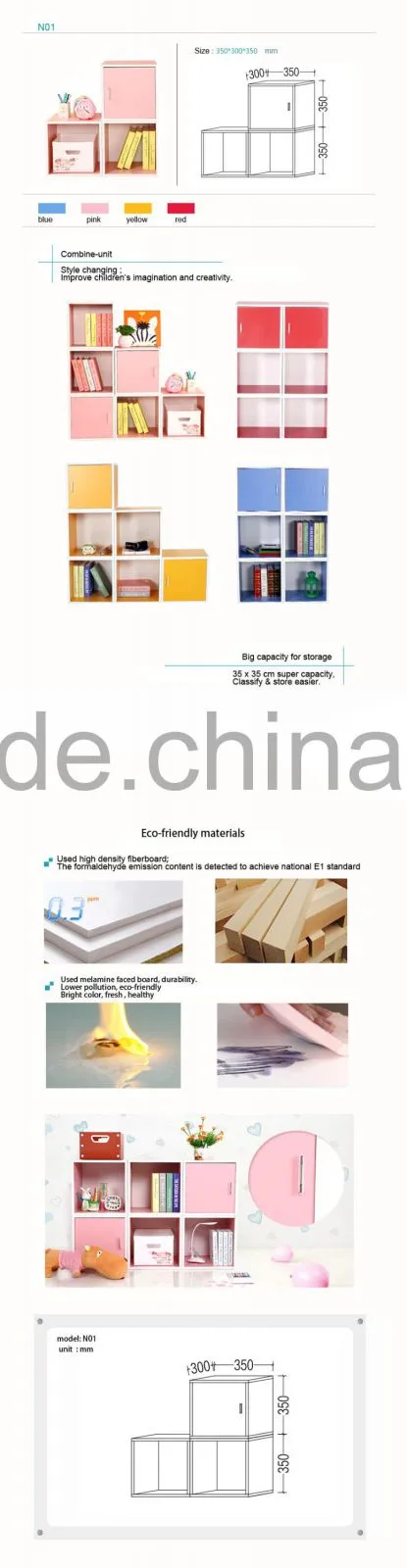 Modern kindergarten wood furniture colorful Wooden Children Bookshelf