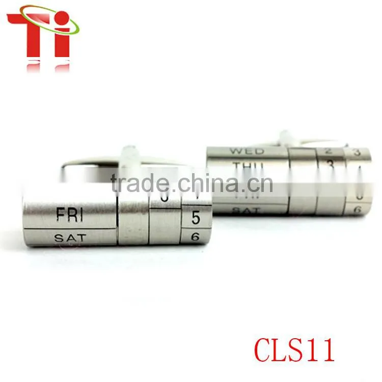 316L Stainless steel adjustable date brushed silver metal bar cufflinks