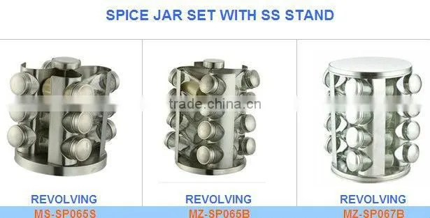 16 pcs revolving spices canister set rotatable spices glass container set spinning stainless steel spice jar set