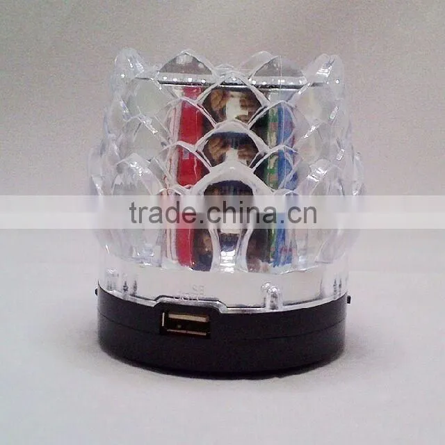 New arrival crystal lotus transparent colorful light speaker USB mini speaker creative speaker with radio function