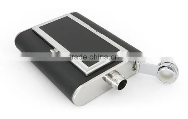 6 OZ stainless steel wine bottles stick black twill leather cigarette case