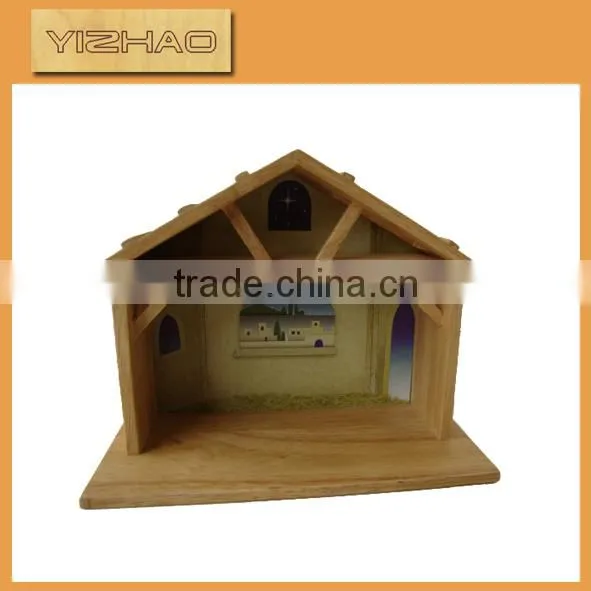 Made in China Christmas unfinished homemade cheap outdoor Antique wood nativity scene craft