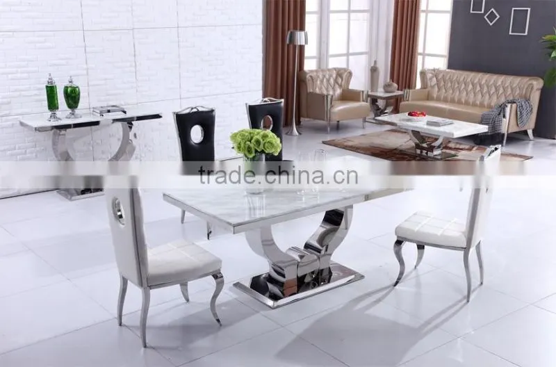 Marble table stainless steel dining room set