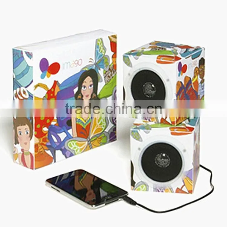 New design Custom full logo printing foldable cardboard mini speaker for promotion gift