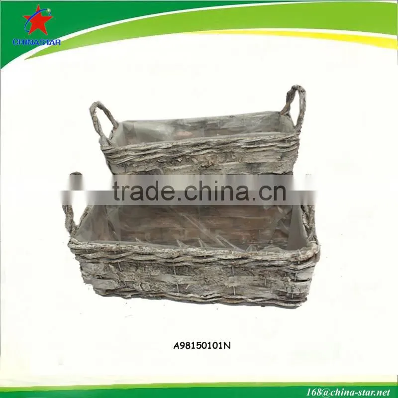 oval birch and rattan flower basket