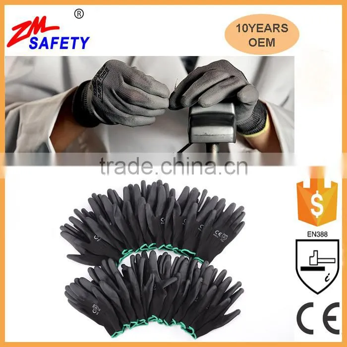Hot Sale 13Gauge Black Nylon Palm Coated Black PU Work Gloves for Industry Safety
