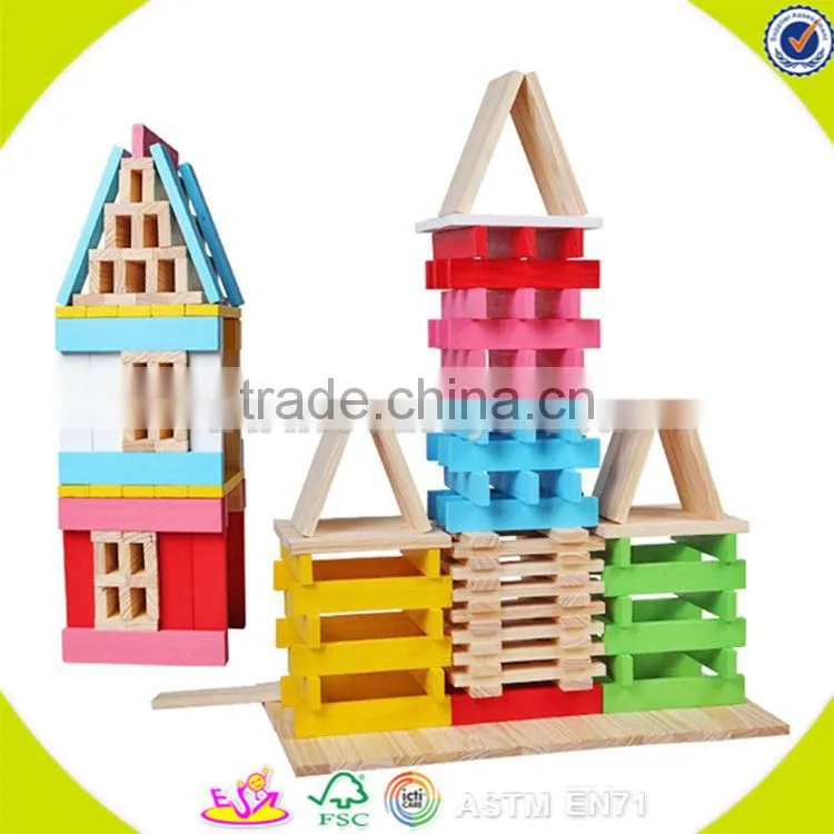Wholesale 54 PCS children wooden building bricks game toy colorful kids stacking wooden building bricks game toy W13D154