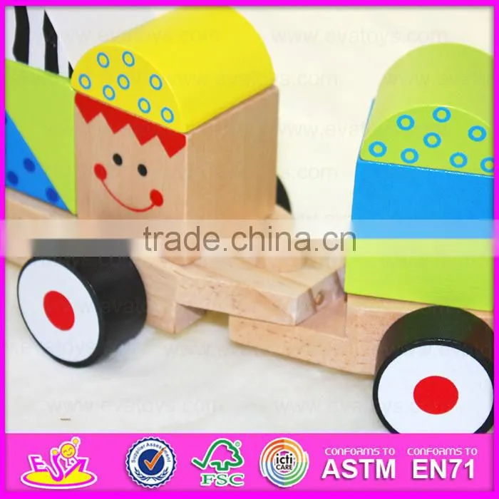 2015 New intelligence pull line blocks toy,kids wooden toy wooden block pull toy,Line Pull Building Block toys (Train) W05C009