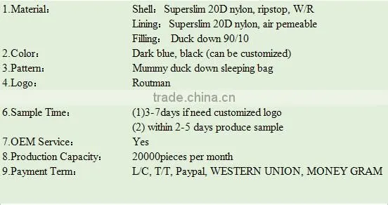 Outdoor Camping Sleeping Bag Duck Feather Sleeping Bag