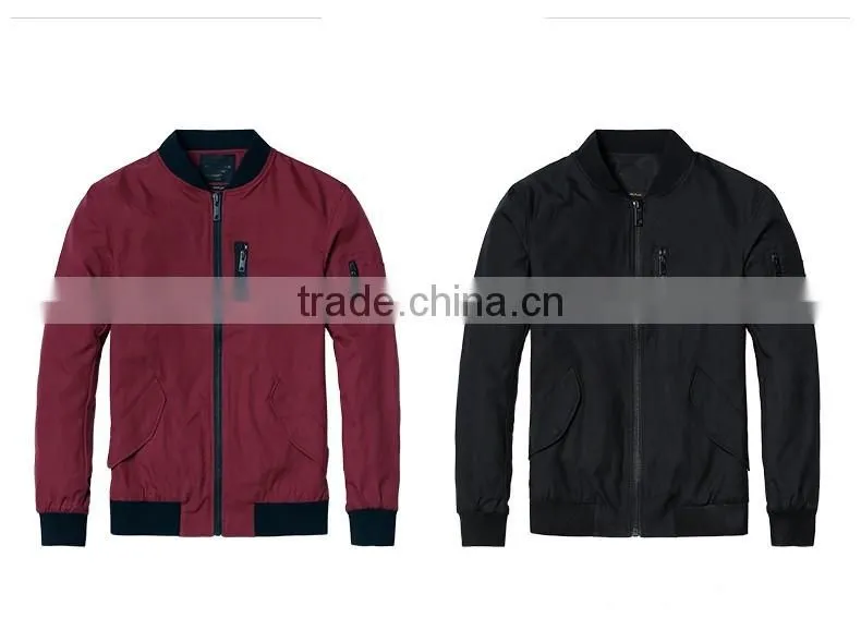 Polycotton mens jacket with sleeve zipper fashion varsity jacket plain baseball jacket