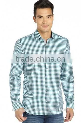 Hot Men's green check cotton shirt MSRT0078