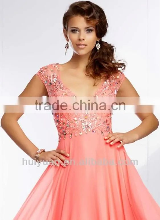 Cap Sleeves Beaded Bodice Short Sleeve Bridesmaid Dress