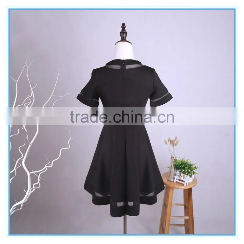 2016New Arrival Ladies Western Dress Designs Skater Short Umbrella Dress With Mesh Insert