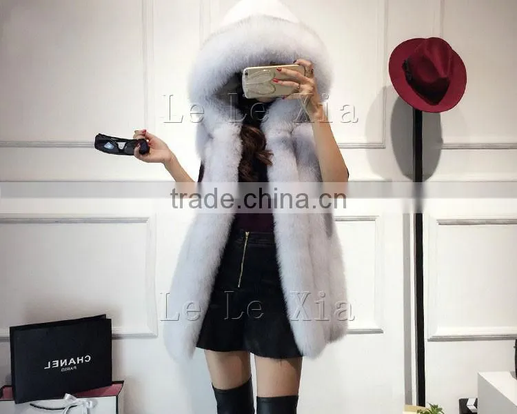 2017 New Faux Fur Women's Jackets Coats Winter Jacket Women Fox Fur Coat Hooded Collar Fur Vest Fashion Black fpc-469
