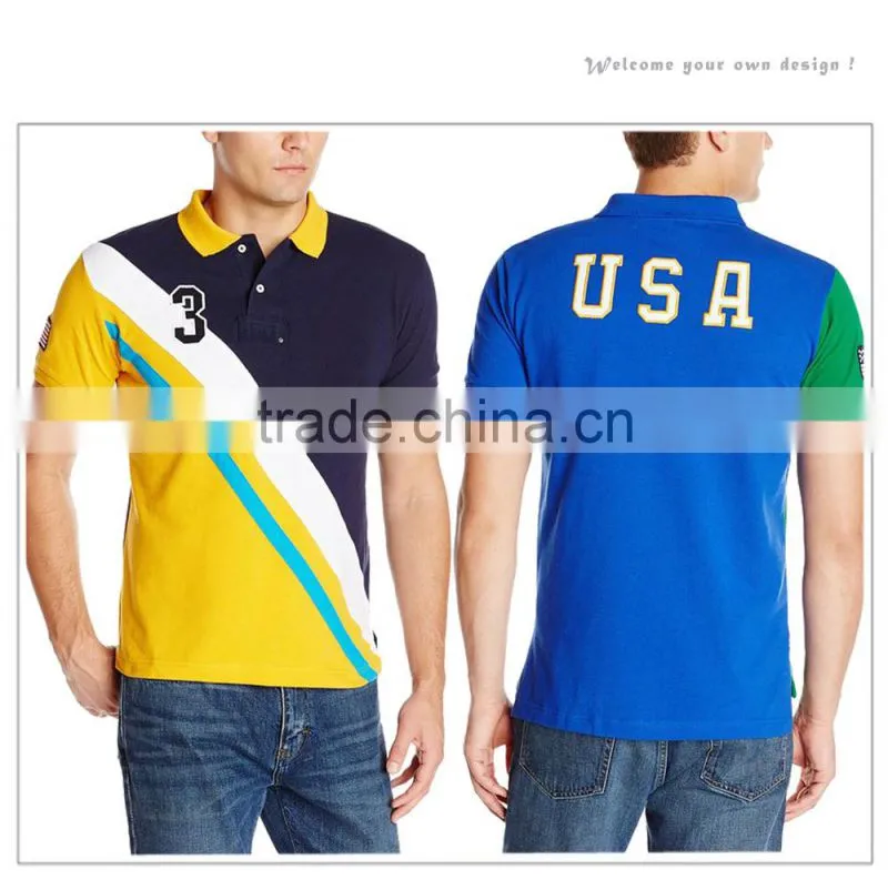 Wholesale Men's Slim Fit USA Diagonal Stripe Cotton Dry Fit Polo Shirt