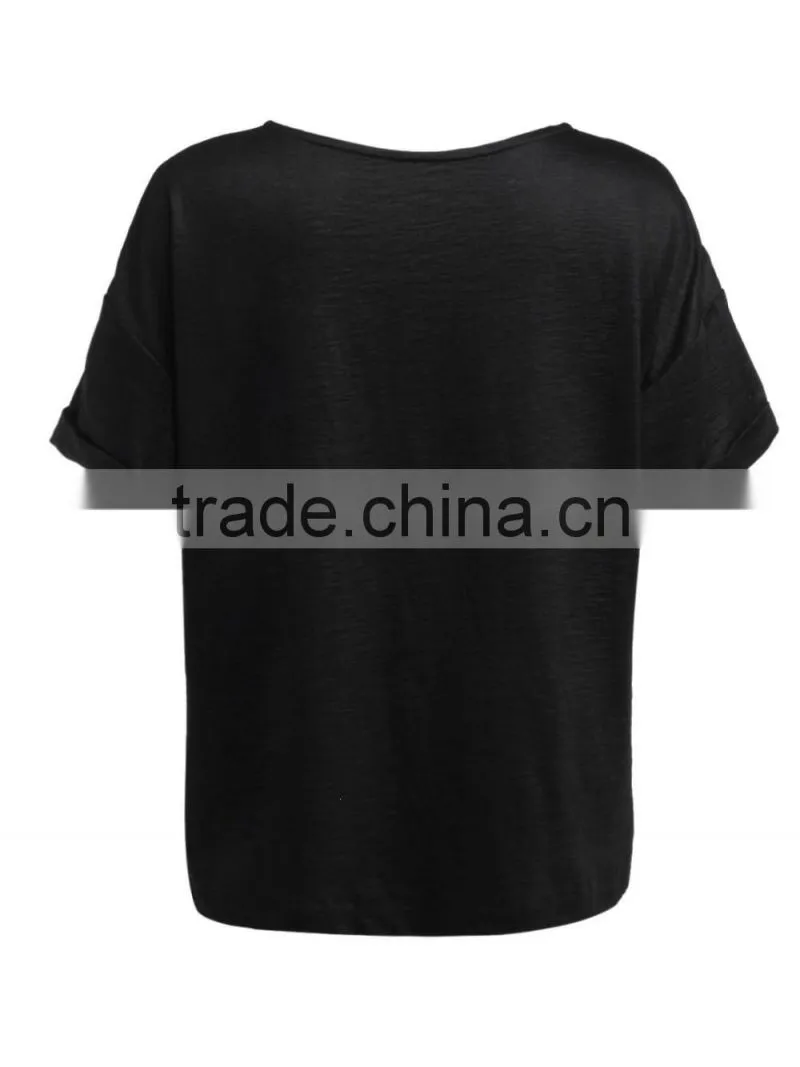 Women's Knitted Woven Combined Stripe Printing Short Sleeve Loose T Shirt Wholesale