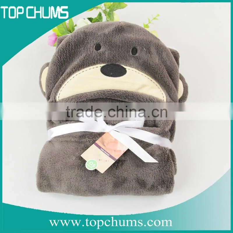 Wholesale customized Animal shape solid color children baby hood fleece blanket poncho