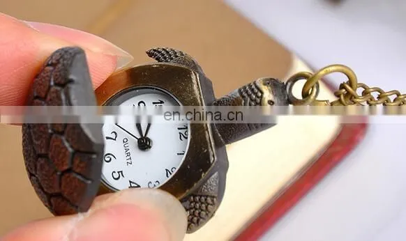 Bronze Vintage Lovely Turtle Mini Small Size Quartz Pocket Watch Women Lady Girl Necklace Pendant Chain Birthday Gifts