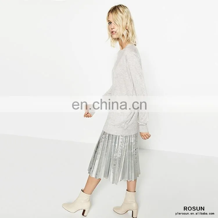 Ladies Light Grey Crew Neck Pullover Oversized Knit Jumper