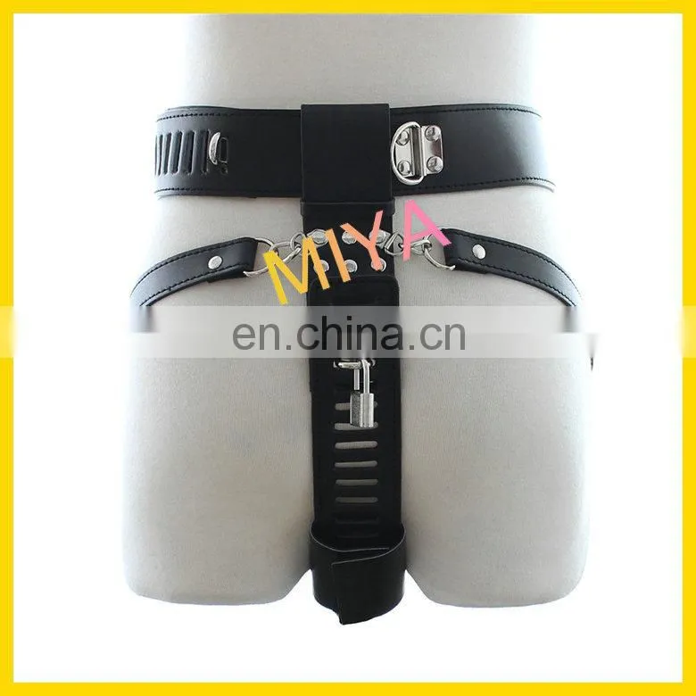 faux leather chastity belt with vibrating dildo & butt plug, vibrating panties
