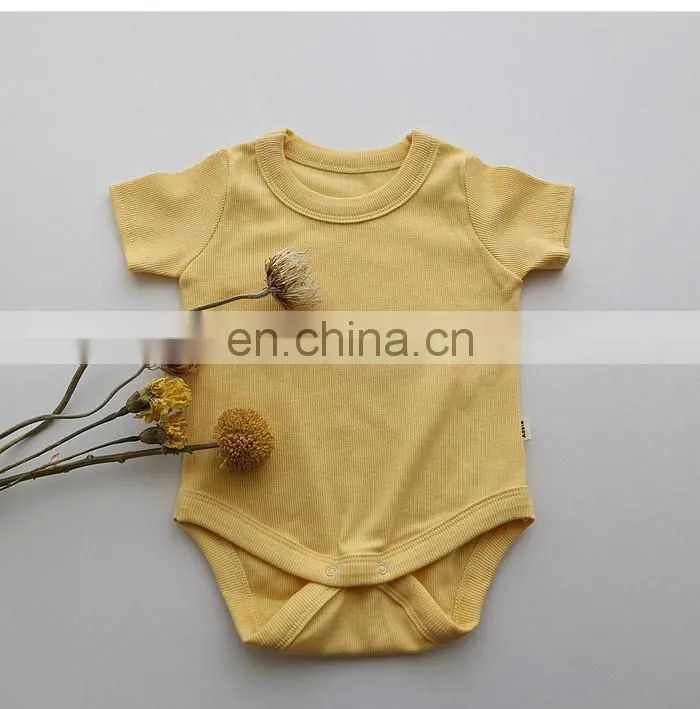 Wholesale Infants & Toddler Solid Color Clothes Baby Spring Autumn Short Sleeve Rib Cotton Romper