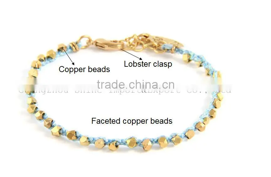 cotton rope woven alloy bead bracelet with lobster clasp