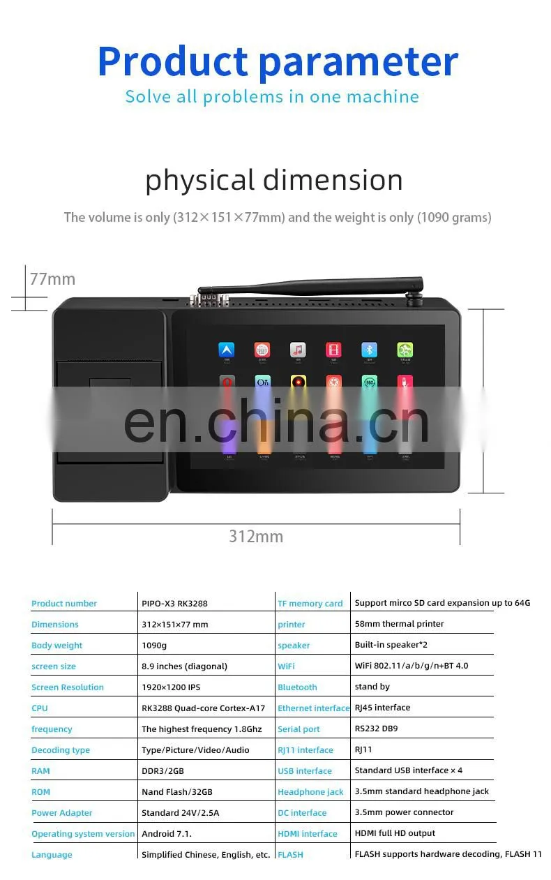 2021 NEWEST 8.9 Inches Pipo X3RK Tablet with Thermal Printer RJ45 Rj11 RS232 Port POS Machines