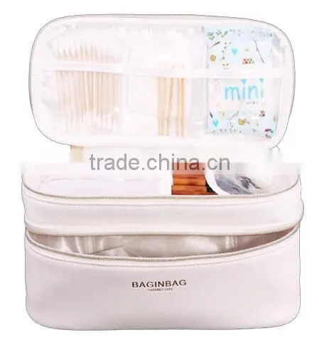 Leather travel cosmetic organizer makeup artist train case, leather beauty travel bag