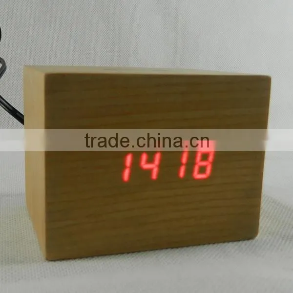 2015 Office Led Click Table Wooden Alarm Clock with Touch Function