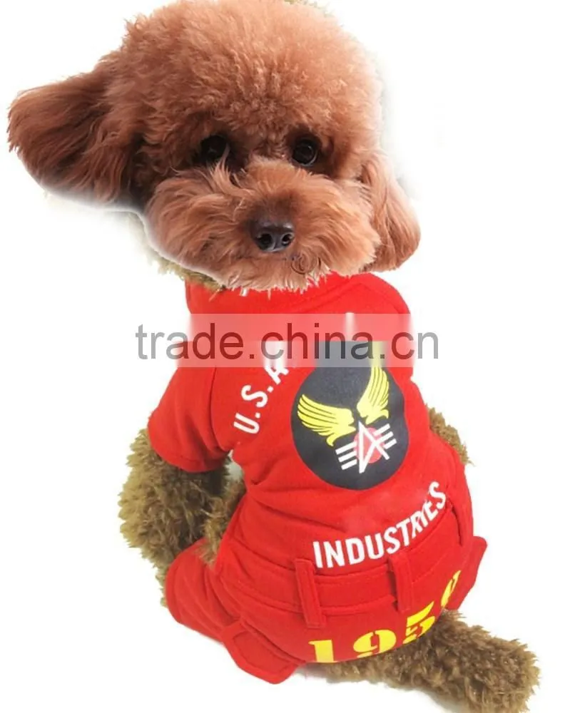 200 pcs sold in one Day Fit for Spring and Autumn USA Air Force Printed Red Dog Fleece Pet Clothes
