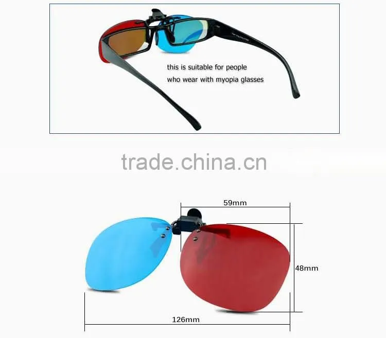 Clip On 3D Red Blue Glasses for Shortsighted People