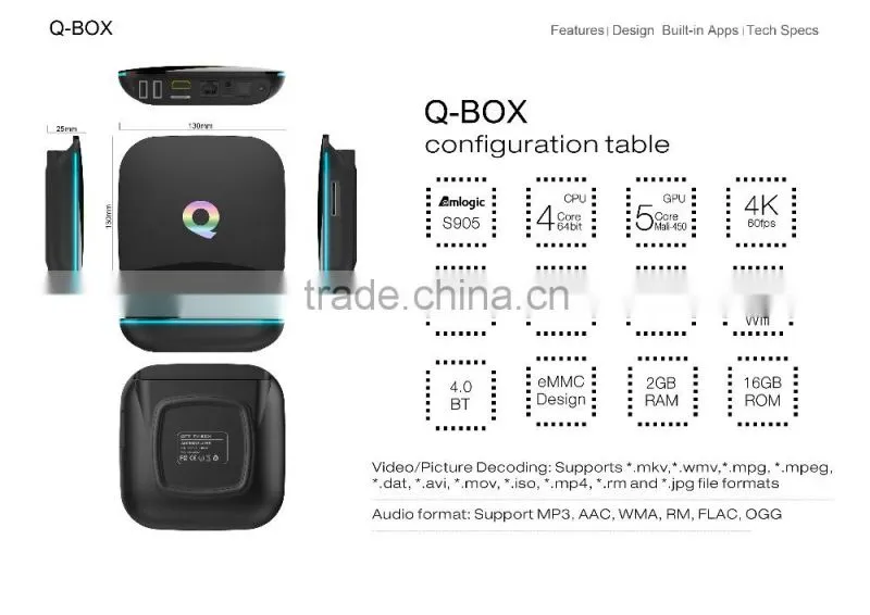 Vensmile 2016 best selling products Q box android 5.1 amlogic s905 quad core 16gb amlogic s905 tv box