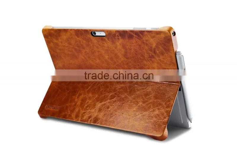 Icarer Vintage Series Luxury Genuine Leather Back cover for Surface Pro 4 Oil wax grain holder leather case for surface pro 4r