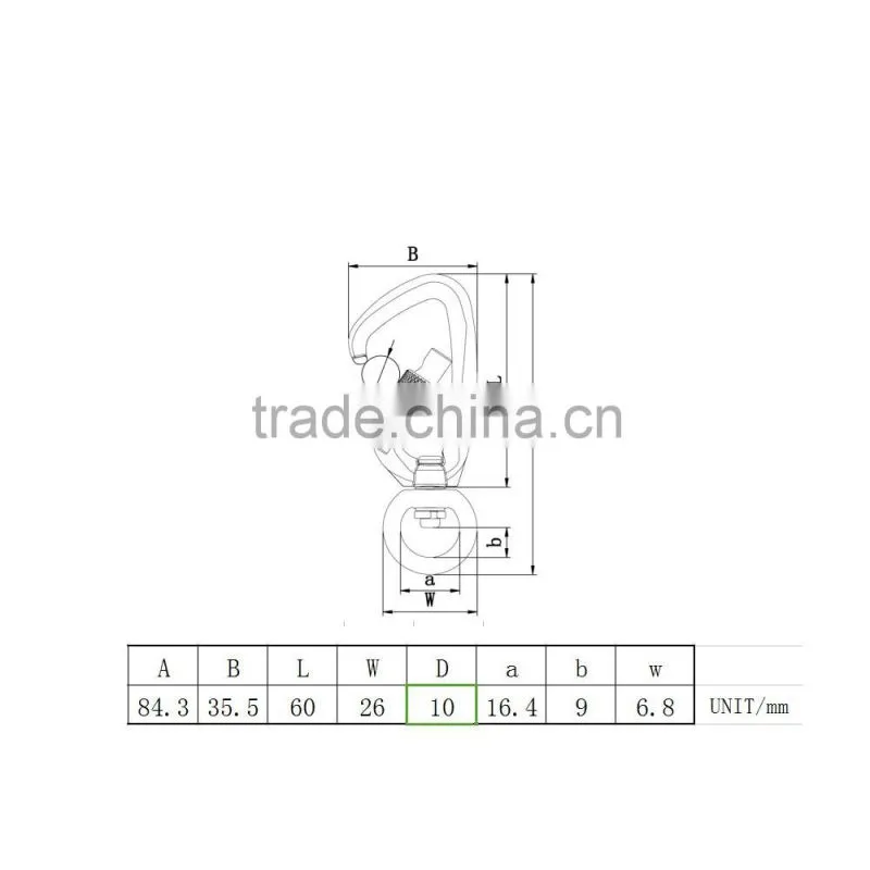 wholesale high quality capacity breaking strength swivel aluminum hook