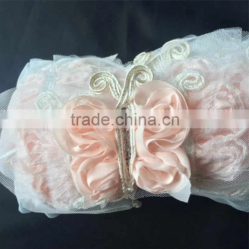 shabby chiffon 3X2.5" butterfly w/ sequin & gold trim fabric rose spring craft supplies baby headband flower hair bow applique