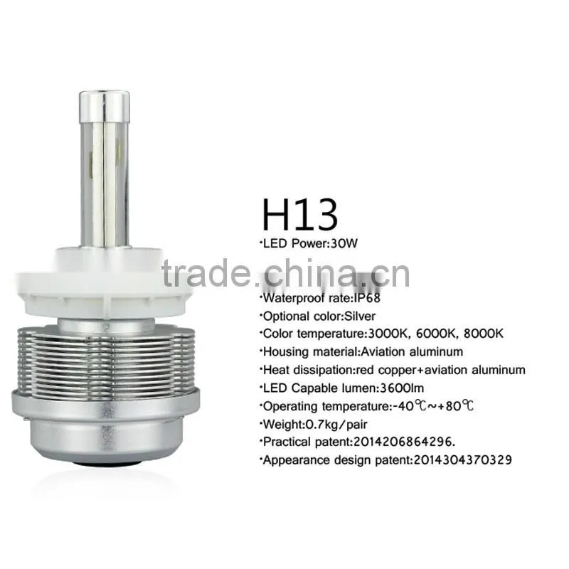 High Power LED Headlight Bulbs 9-32V 30w H13 Dual beams LED Car Headlight