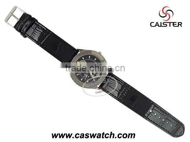 fashion custom false chronograph face watches PU leather gift promotion watch cheap metal watch for men